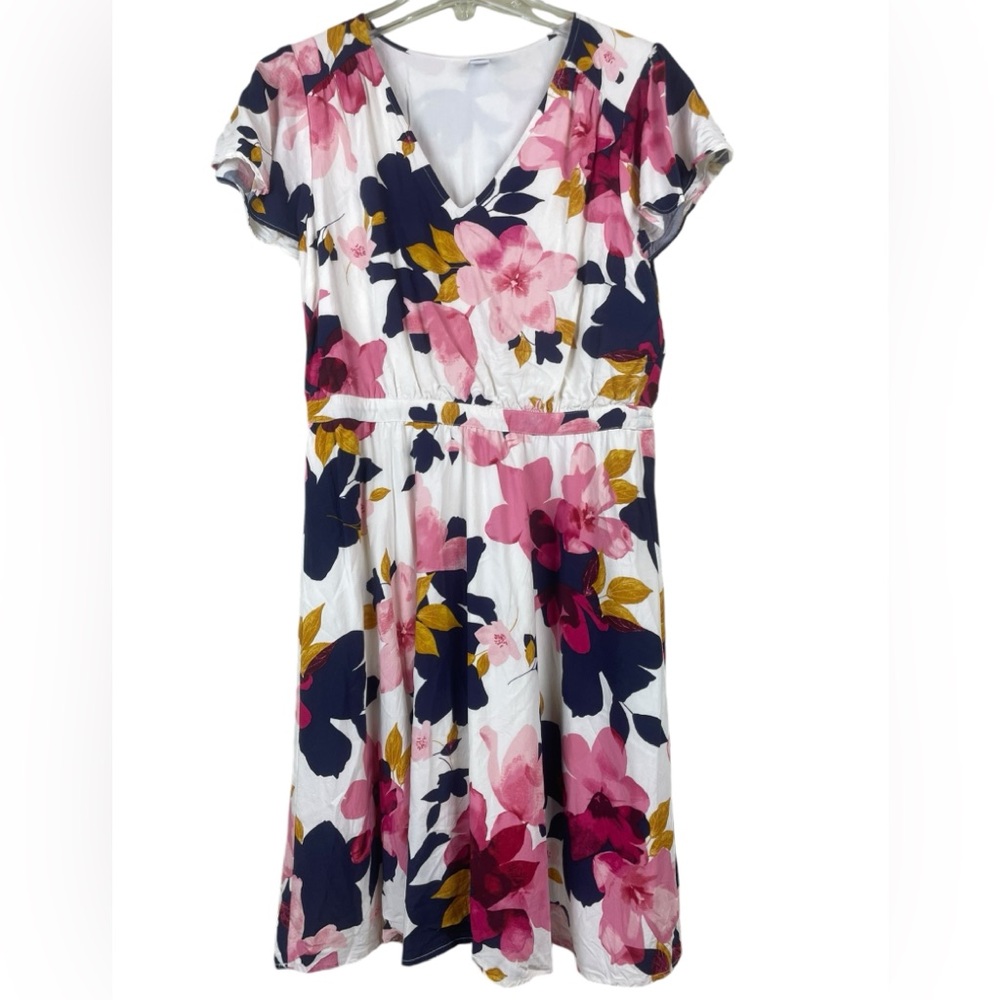 Old Navy Floral Lined Elastic Waist Surplice Top Flutter Sleeve Mini Dress Sz 10